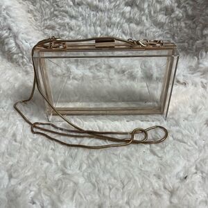 Clear Acrylic Small Box crossbody bag Rose Gold metal frame & detachable strap